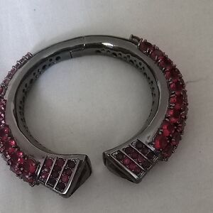 Gunmetal Bracelet with Vibrant Pink-Red Crystal Accents